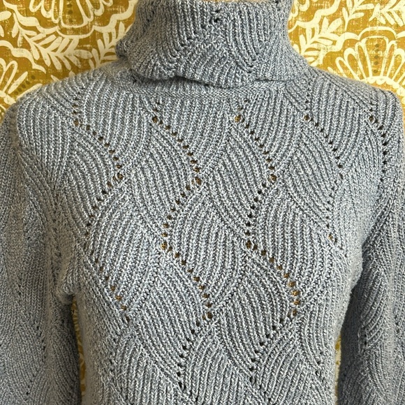 Sundance Champlain Blue Cotton/Silk Blend Pointelle Turtleneck Sweater size M - Picture 3 of 10